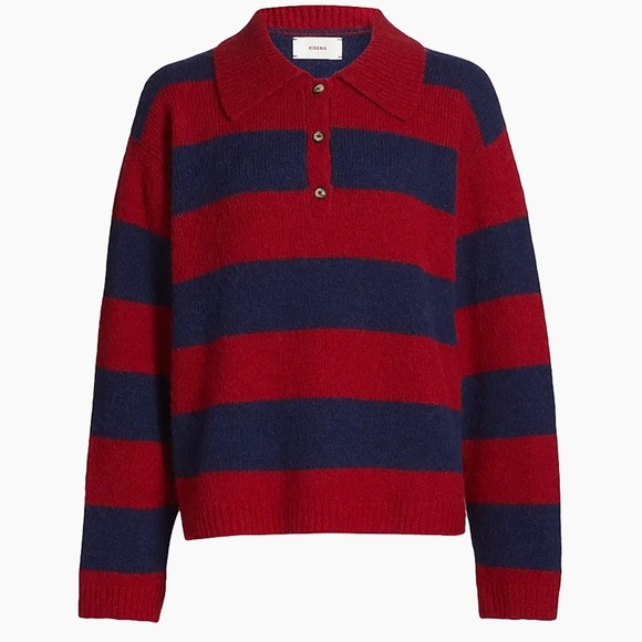 XiRENA Red and Navy Striped Brenton Polo sweater NWT - Picture 1 of 15